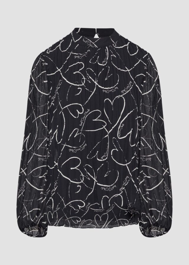 Plissierte Chiffonbluse mit Herz-Print