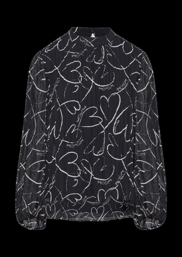 Plissierte Chiffonbluse mit Herz-Print