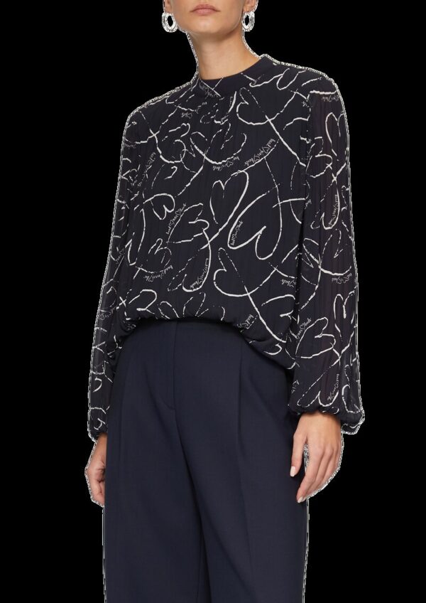 Plissierte Chiffonbluse mit Herz-Print