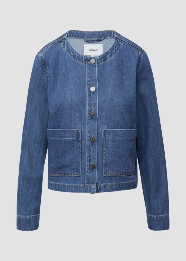 Verkürzte Denimjacke mit aufgesetzten Taschen
