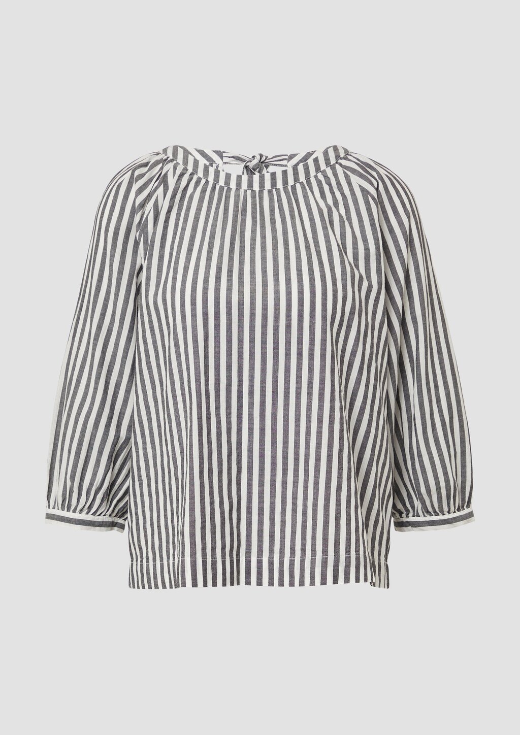 Streifenbluse mit Raffung und Schleife
