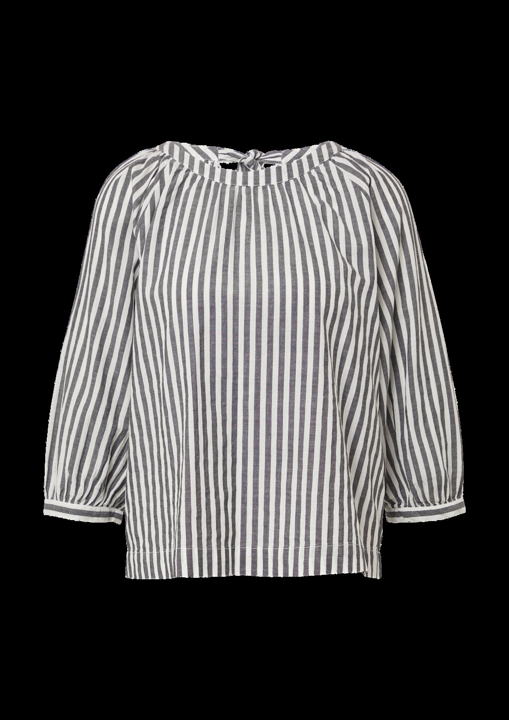 Streifenbluse mit Raffung und Schleife