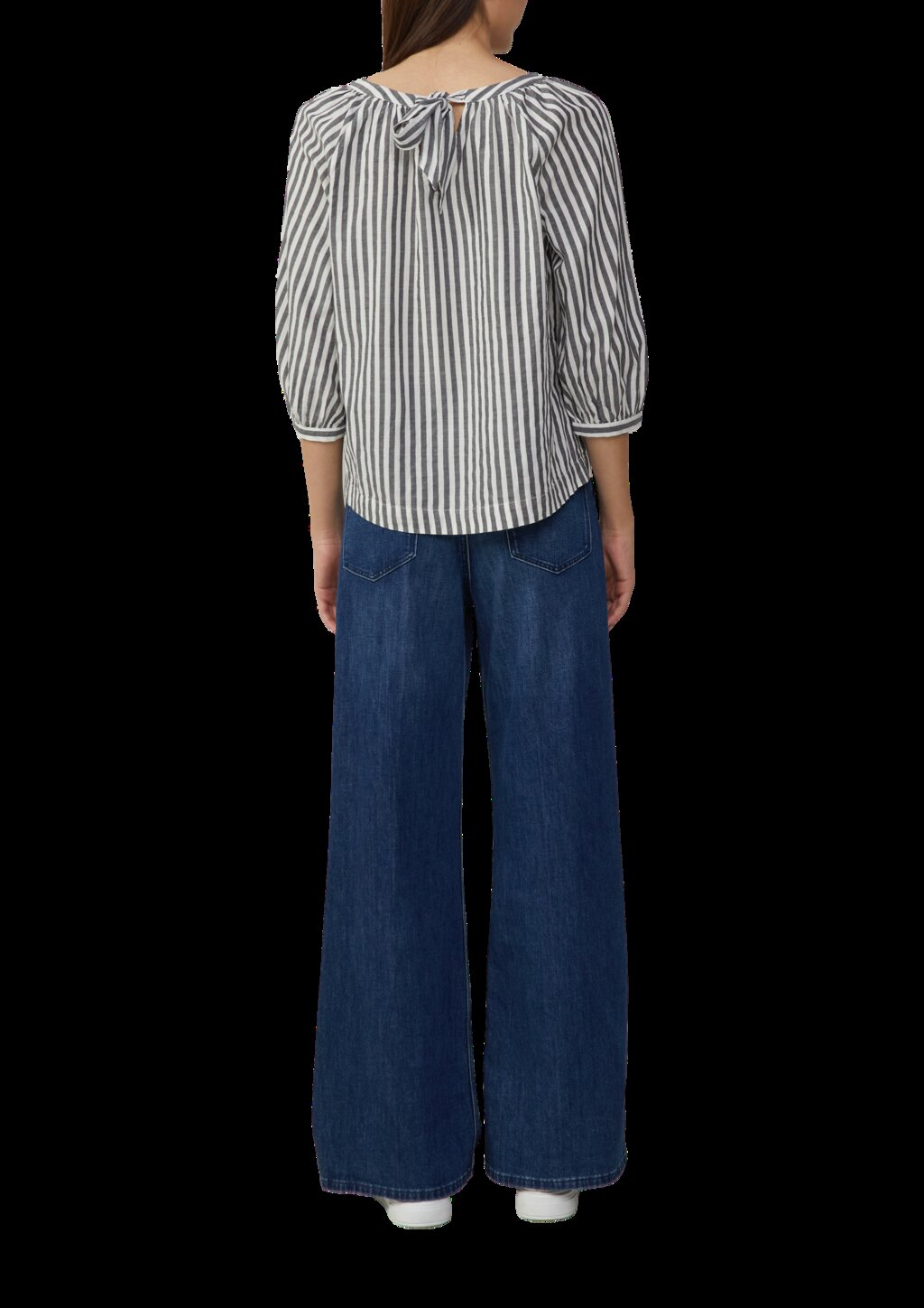 Streifenbluse mit Raffung und Schleife