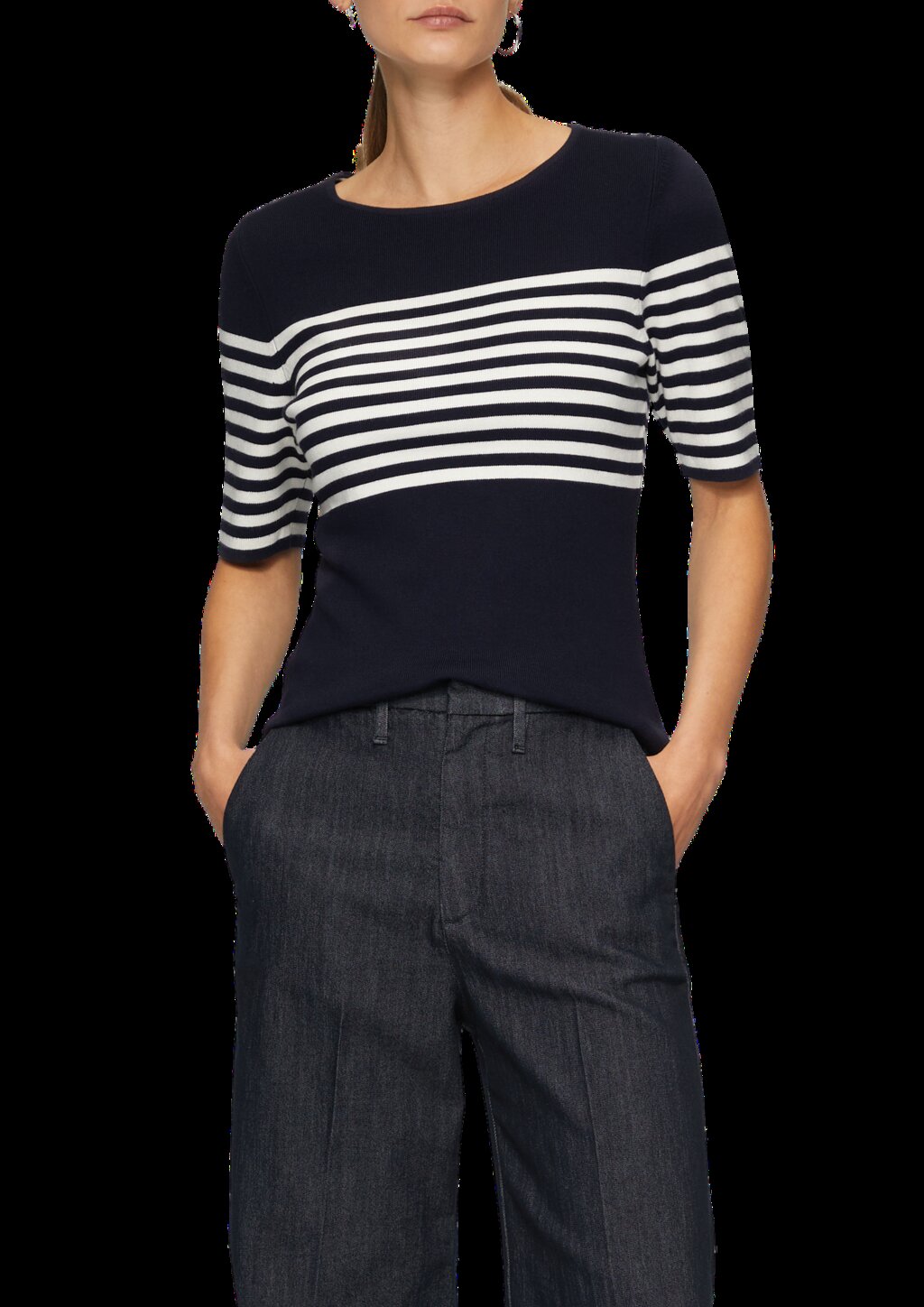 Gestreifter Slim-Fit-Pullover mit kurzen Ärmeln