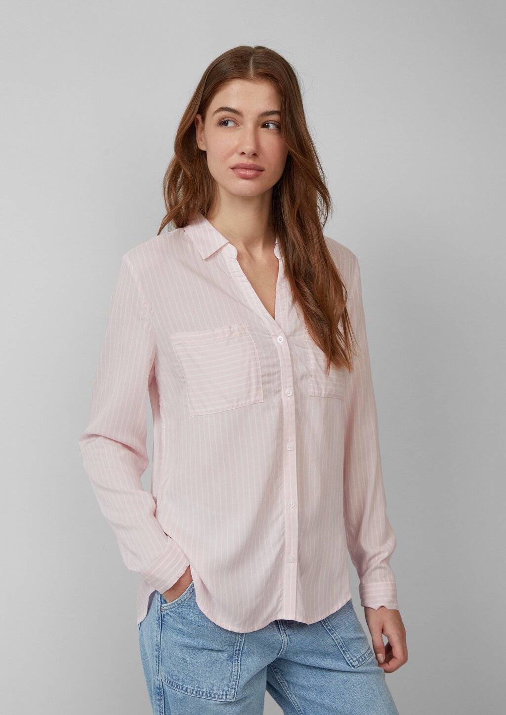 Streifenbluse mit aufgesetzten Taschen