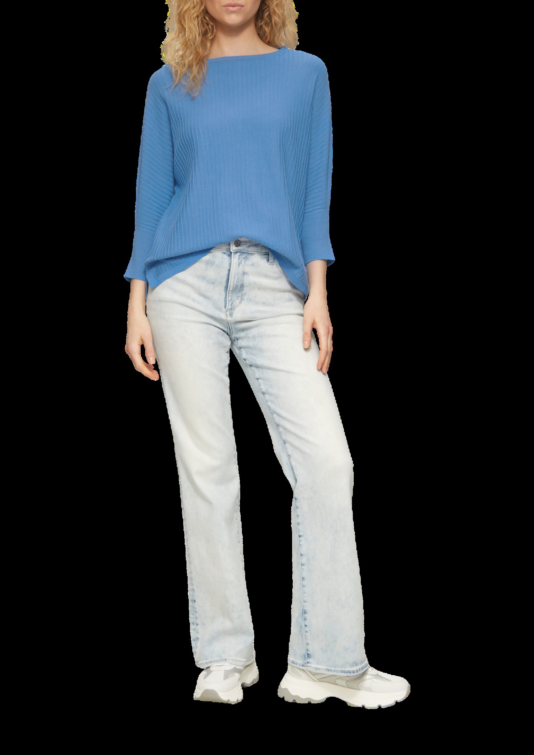 Weicher Pullover mit Struktur und 3/4-Fledermausärmeln