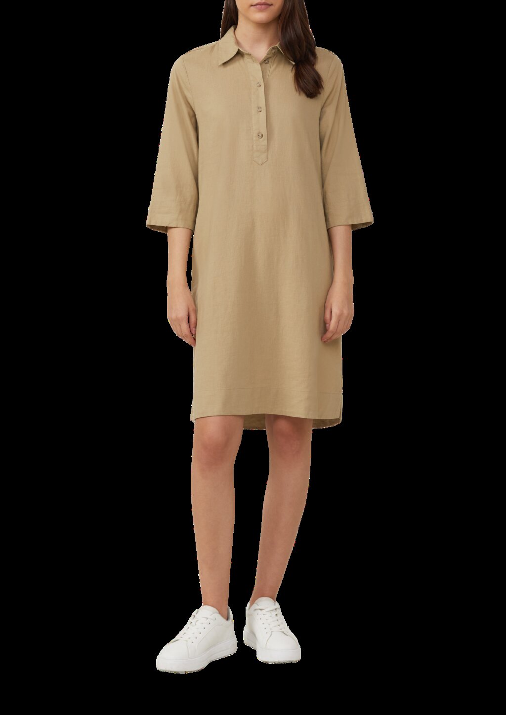 Kurzes Blusenkleid aus Leinenmix mit Eingrifftaschen