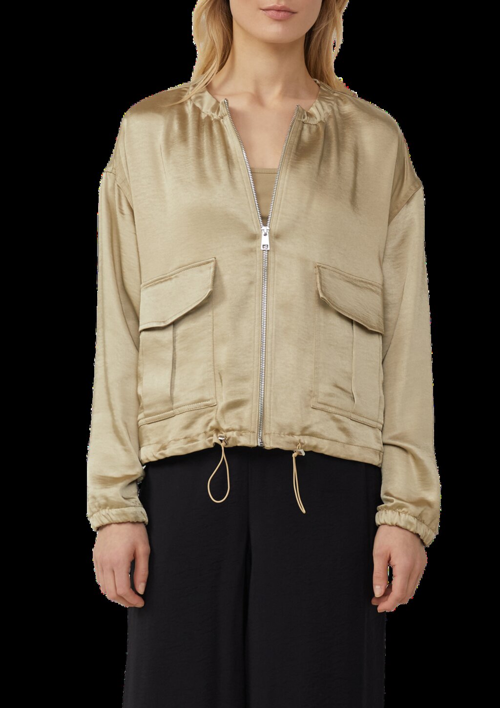 Satin-Blouson mit aufgesetzten Taschen und elastischem Saum
