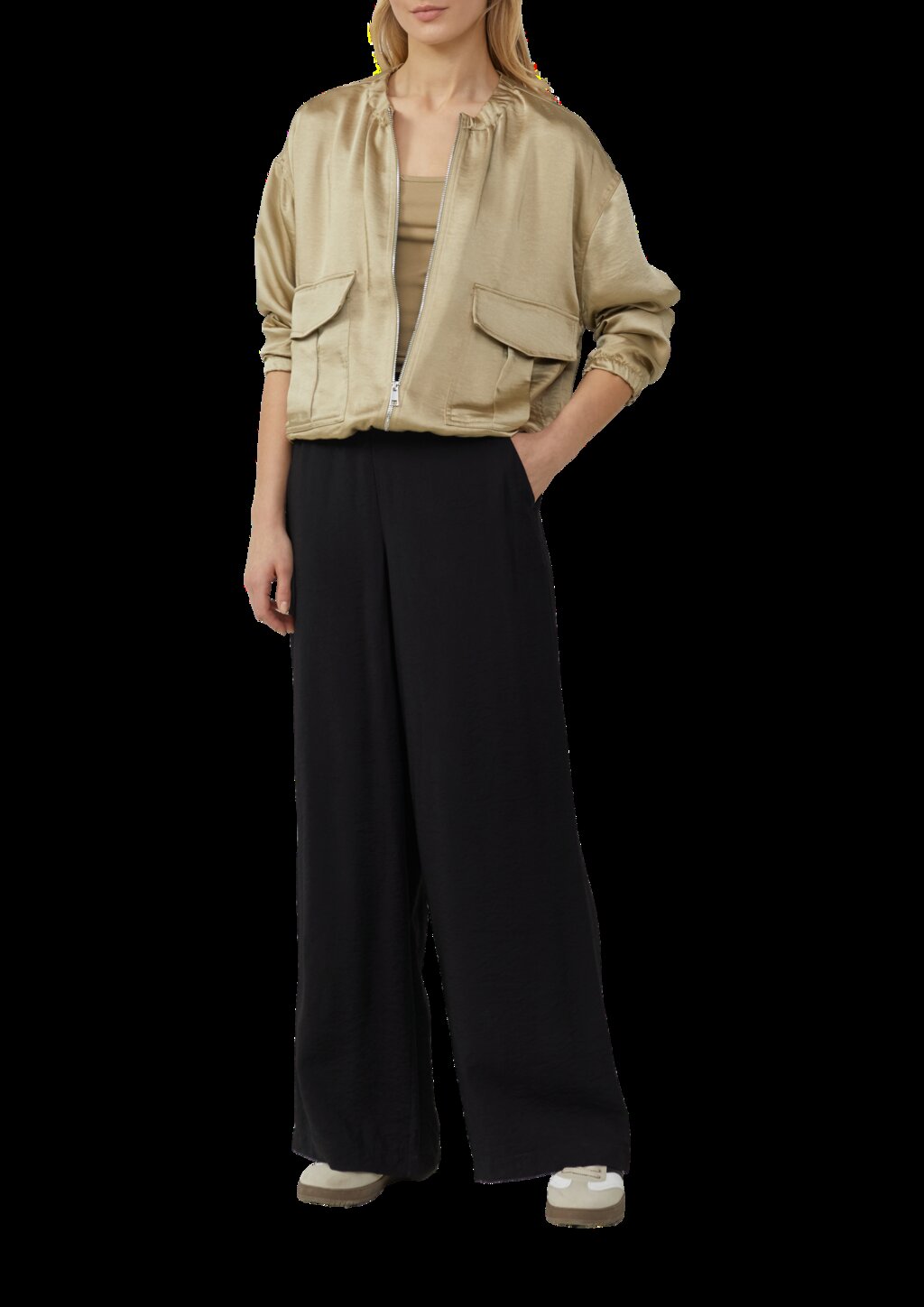 Satin-Blouson mit aufgesetzten Taschen und elastischem Saum