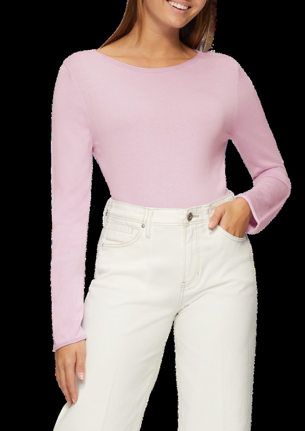 Leichter Feinstrickpullover mit Rollkante