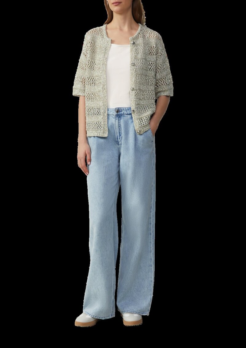 Ajour-Strickjacke mit Glitzereffekt