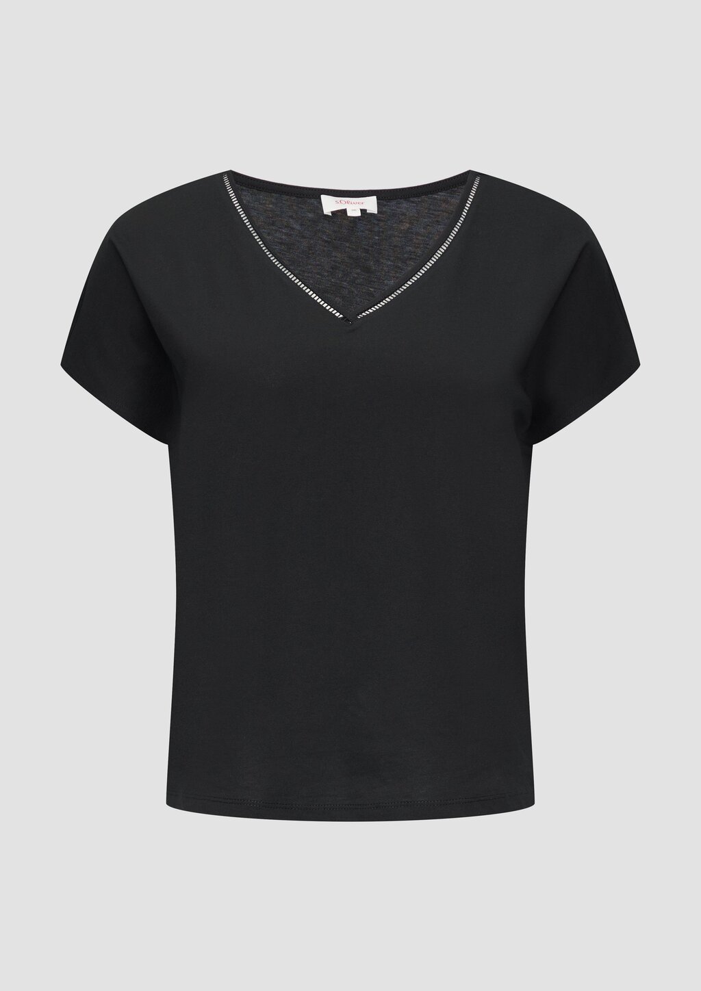 T-Shirt im Relaxed Fit mit Stickerei am V-Ausschnitt