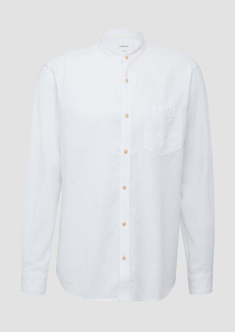 Regular Fit: Hemd aus Leinenmix mit Stehkragen