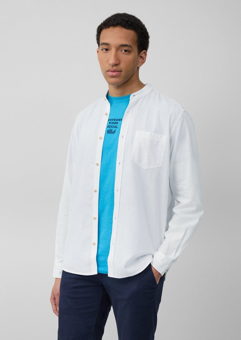 Regular Fit: Hemd aus Leinenmix mit Stehkragen