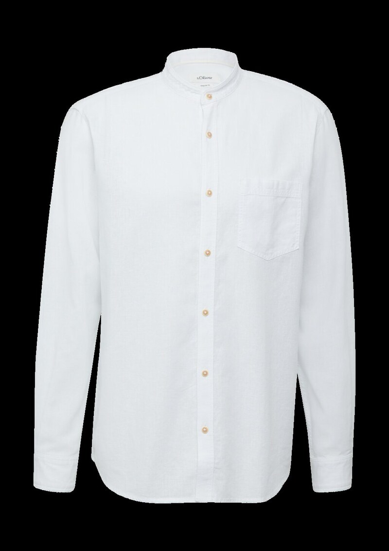 Regular Fit: Hemd aus Leinenmix mit Stehkragen