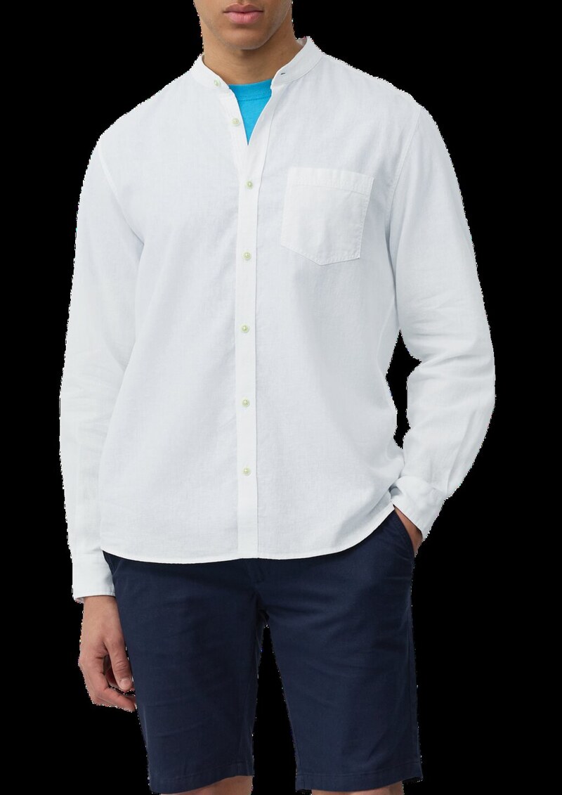 Regular Fit: Hemd aus Leinenmix mit Stehkragen