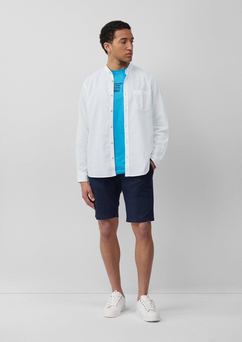 Regular Fit: Hemd aus Leinenmix mit Stehkragen