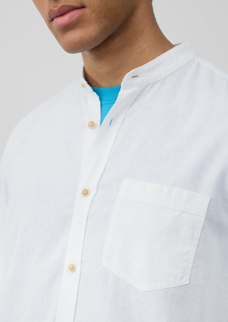 Regular Fit: Hemd aus Leinenmix mit Stehkragen