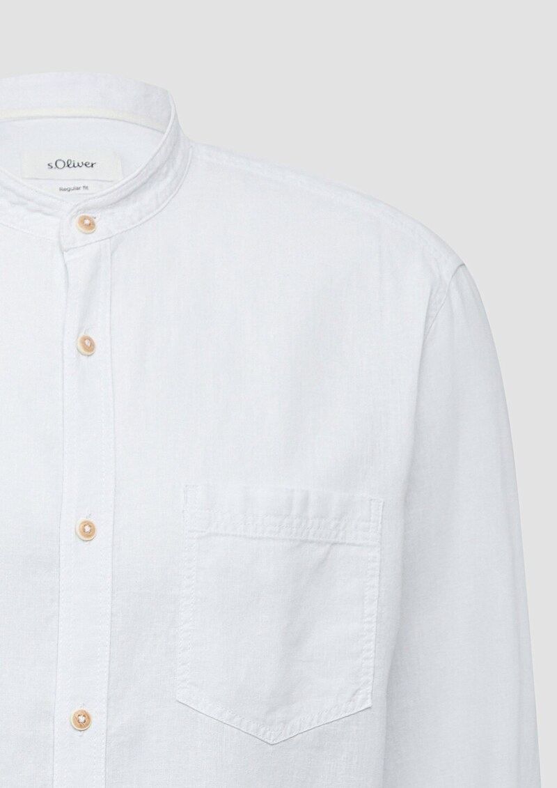 Regular Fit: Hemd aus Leinenmix mit Stehkragen