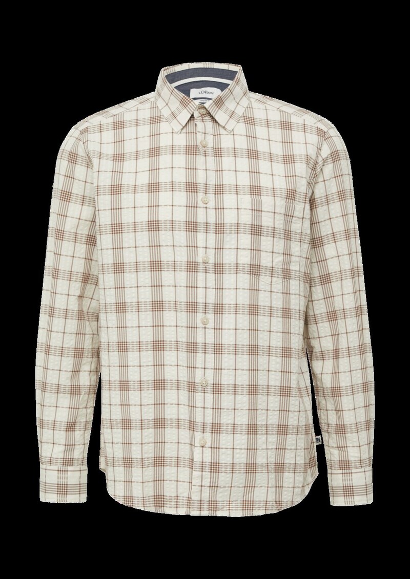 Regular Fit: Kariertes Baumwollhemd aus Seersucker