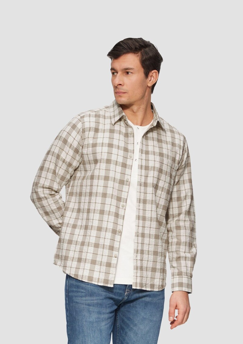 Regular Fit: Kariertes Baumwollhemd aus Seersucker