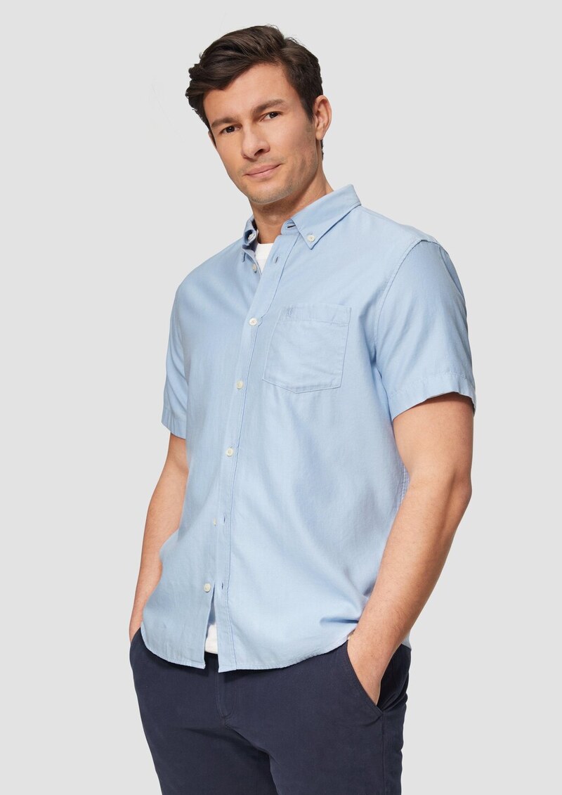 Regular Fit: Kurzarm-Hemd aus Lyocellmix mit Button-Down-Kragen
