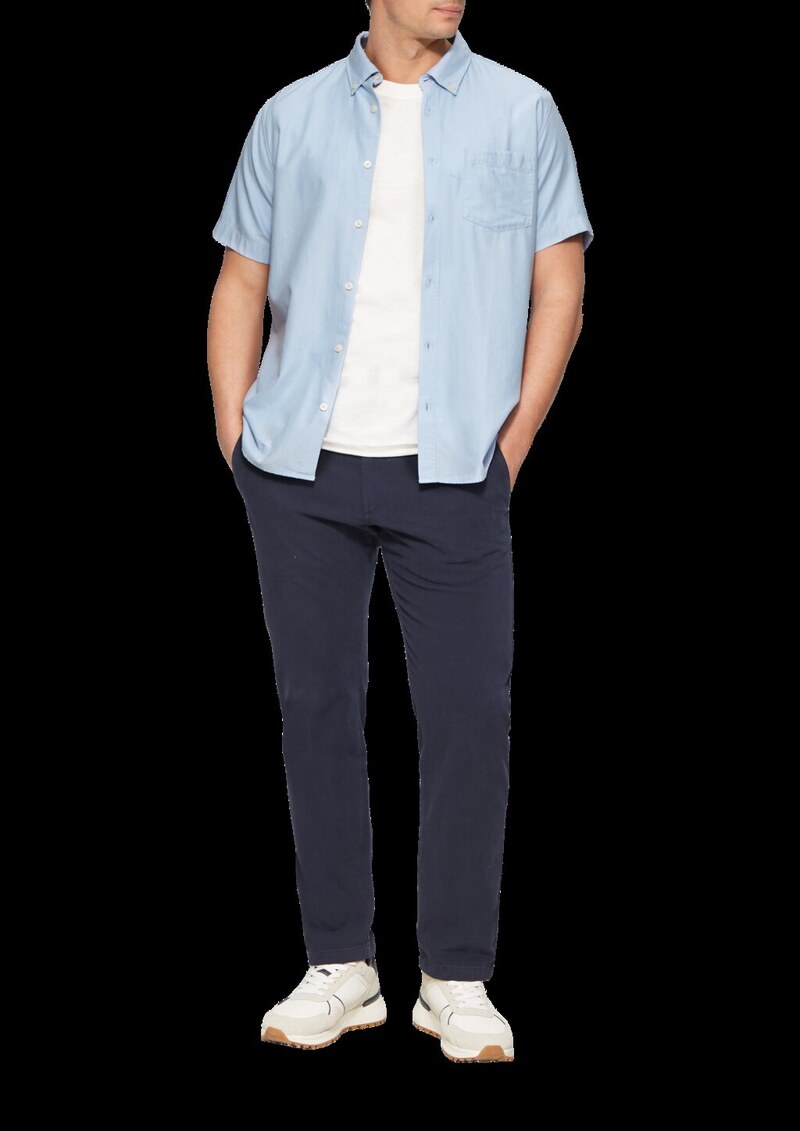 Regular Fit: Kurzarm-Hemd aus Lyocellmix mit Button-Down-Kragen