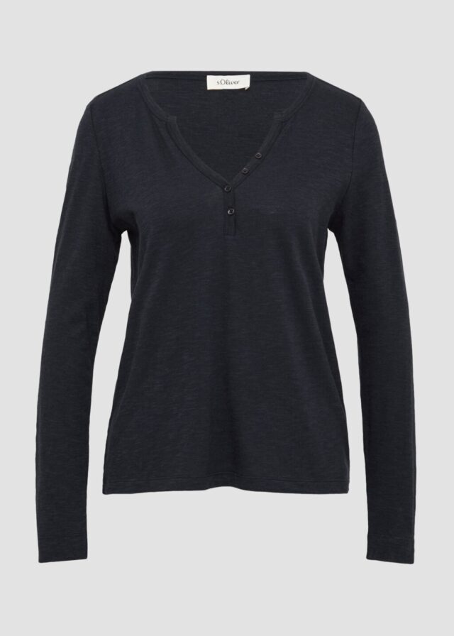 Langarmshirt mit Henley-Ausschnitt und Flammgarnstruktur