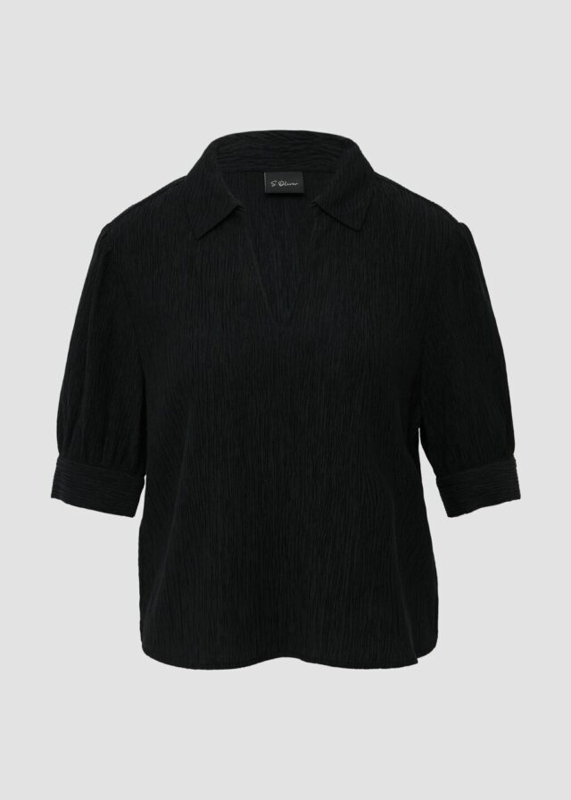 Verkürzte Plissee-Bluse im Loose Fit mit Puffärmeln
