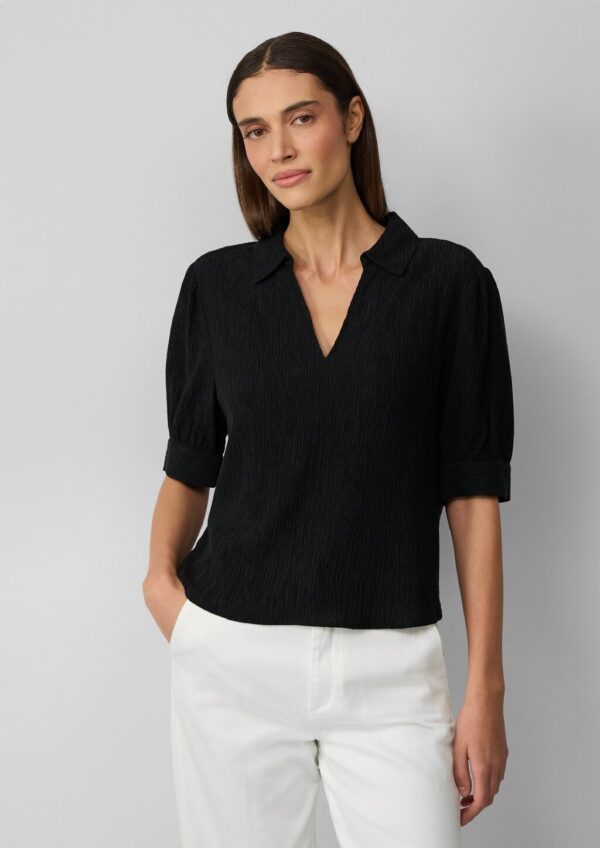 Verkürzte Plissee-Bluse im Loose Fit mit Puffärmeln