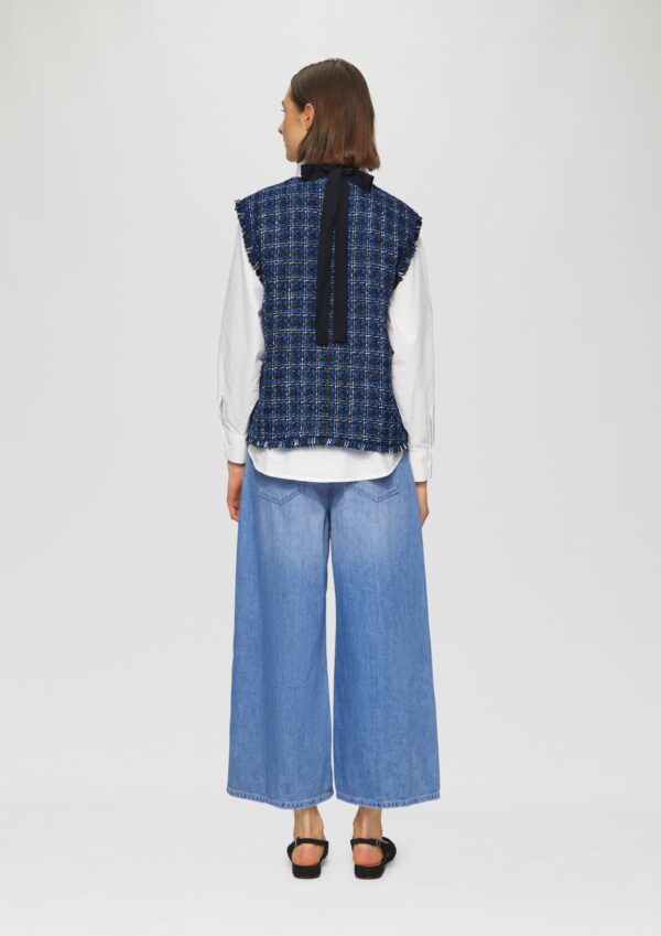 Bouclé-Weste mit Fransen und Brusttaschen