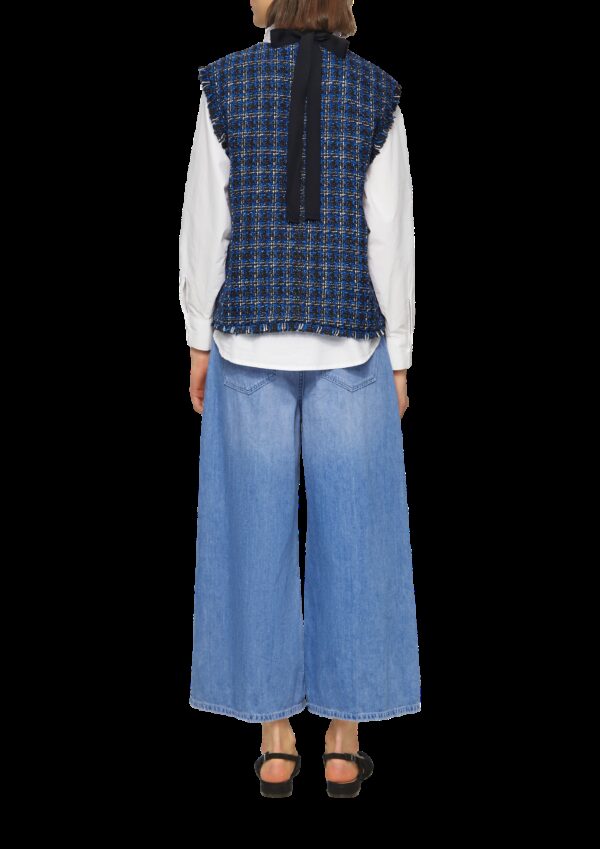 Bouclé-Weste mit Fransen und Brusttaschen