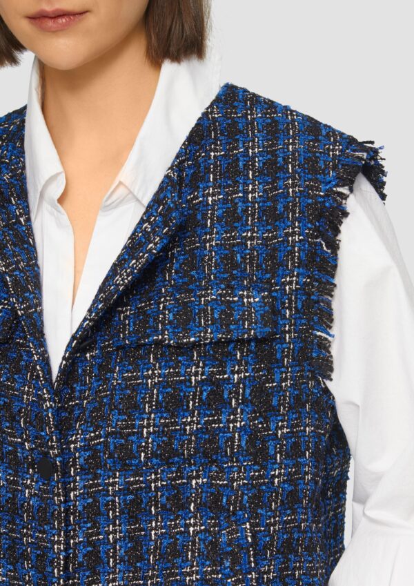 Bouclé-Weste mit Fransen und Brusttaschen