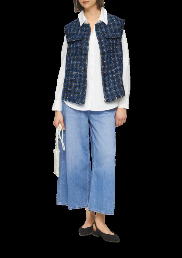 Bouclé-Weste mit Fransen und Brusttaschen