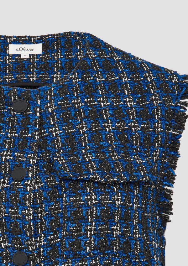 Bouclé-Weste mit Fransen und Brusttaschen