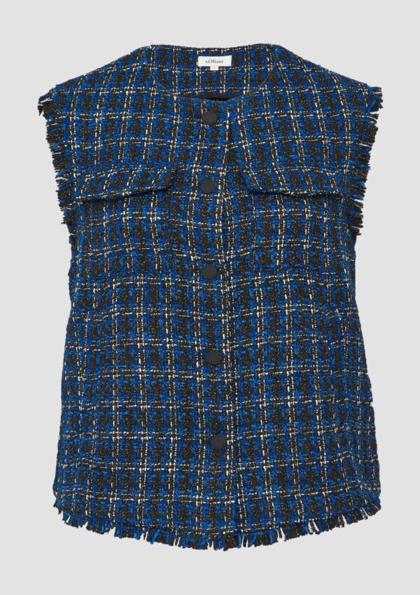 Bouclé-Weste mit Fransen und Brusttaschen