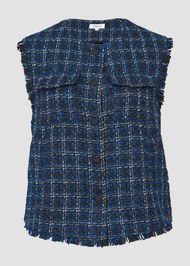 Bouclé-Weste mit Fransen und Brusttaschen