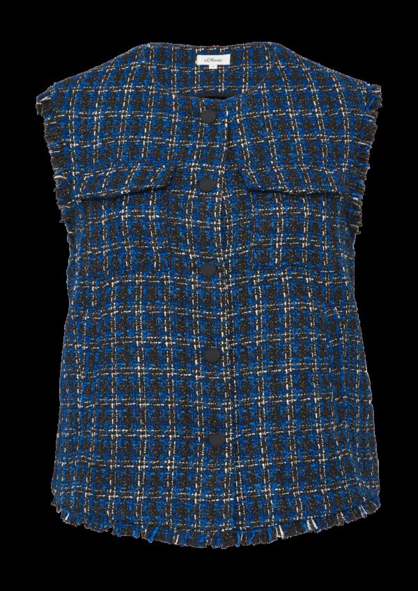 Bouclé-Weste mit Fransen und Brusttaschen