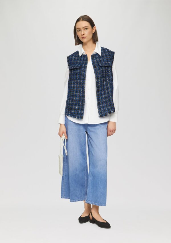 Bouclé-Weste mit Fransen und Brusttaschen