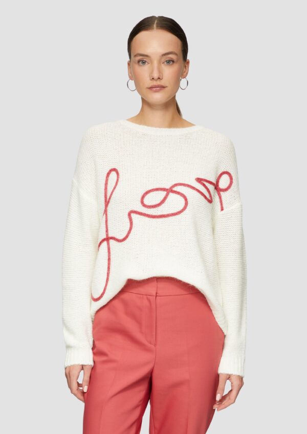 Locker gestrickter Pullover aus Alpakamix mit Love-Schriftzug