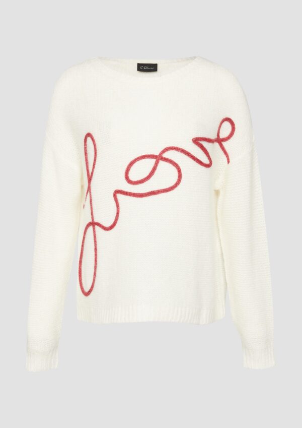 Locker gestrickter Pullover aus Alpakamix mit Love-Schriftzug
