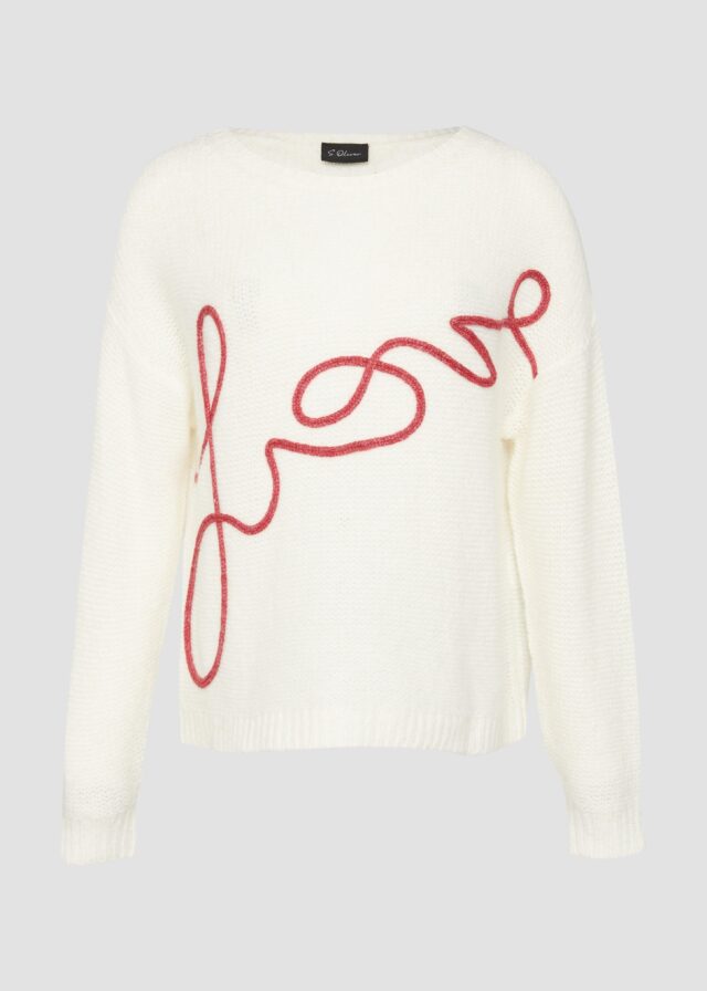 Locker gestrickter Pullover aus Alpakamix mit Love-Schriftzug