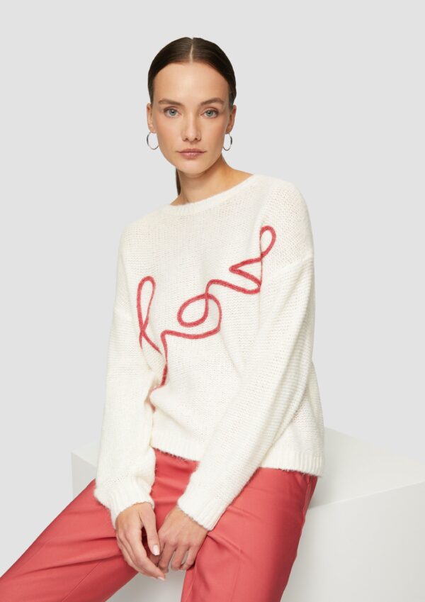 Locker gestrickter Pullover aus Alpakamix mit Love-Schriftzug