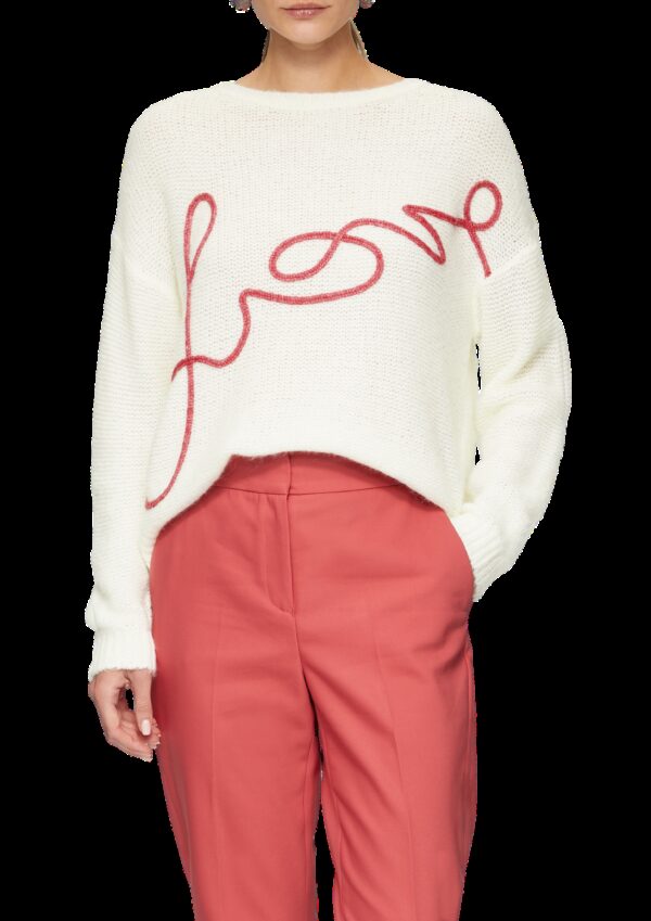 Locker gestrickter Pullover aus Alpakamix mit Love-Schriftzug