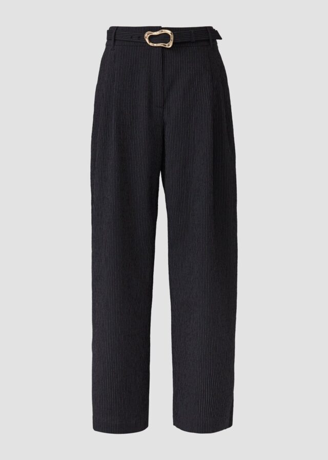 Fein gestreifte Wide-Leg-Hose mit Textilgürtel