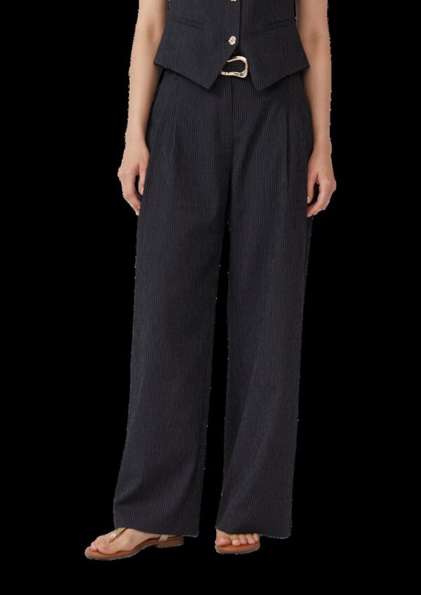 Fein gestreifte Wide-Leg-Hose mit Textilgürtel