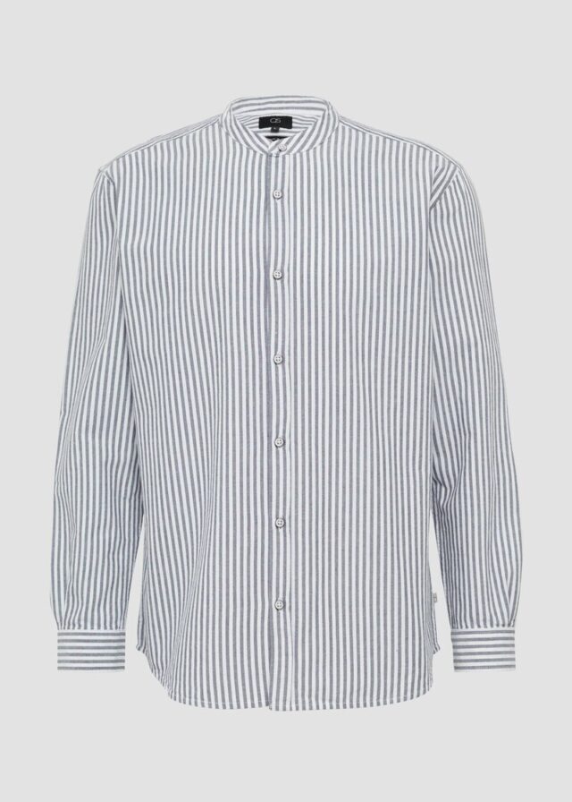 Regular Fit: Stehkragenhemd aus gestreiftem Oxford