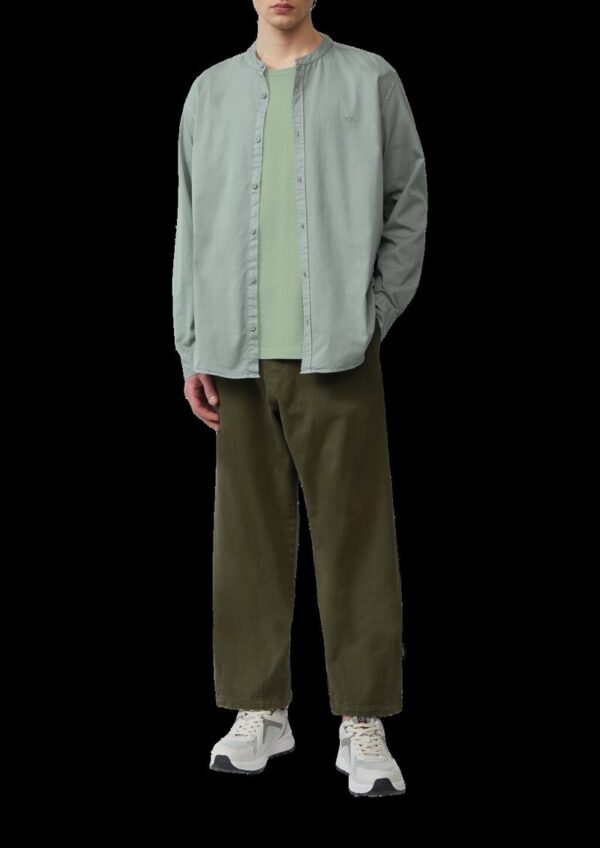 Regular Fit: Gewaschenes Stehkragenhemd mit Logo-Stickerei