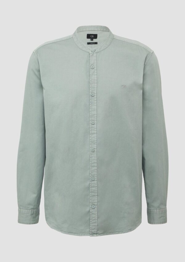 Regular Fit: Gewaschenes Stehkragenhemd mit Logo-Stickerei