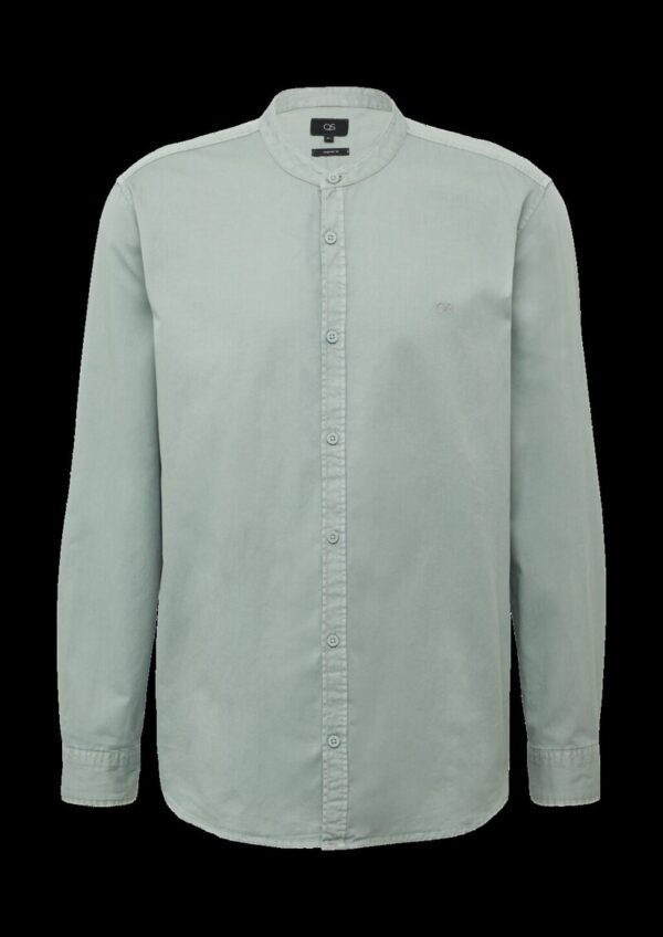 Regular Fit: Gewaschenes Stehkragenhemd mit Logo-Stickerei